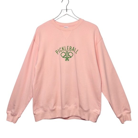 Pickleball Tops - NEW Pickle Ball Pink Embroidered Women’s 100% Cotton Oversized Sweatshirt Sz XL